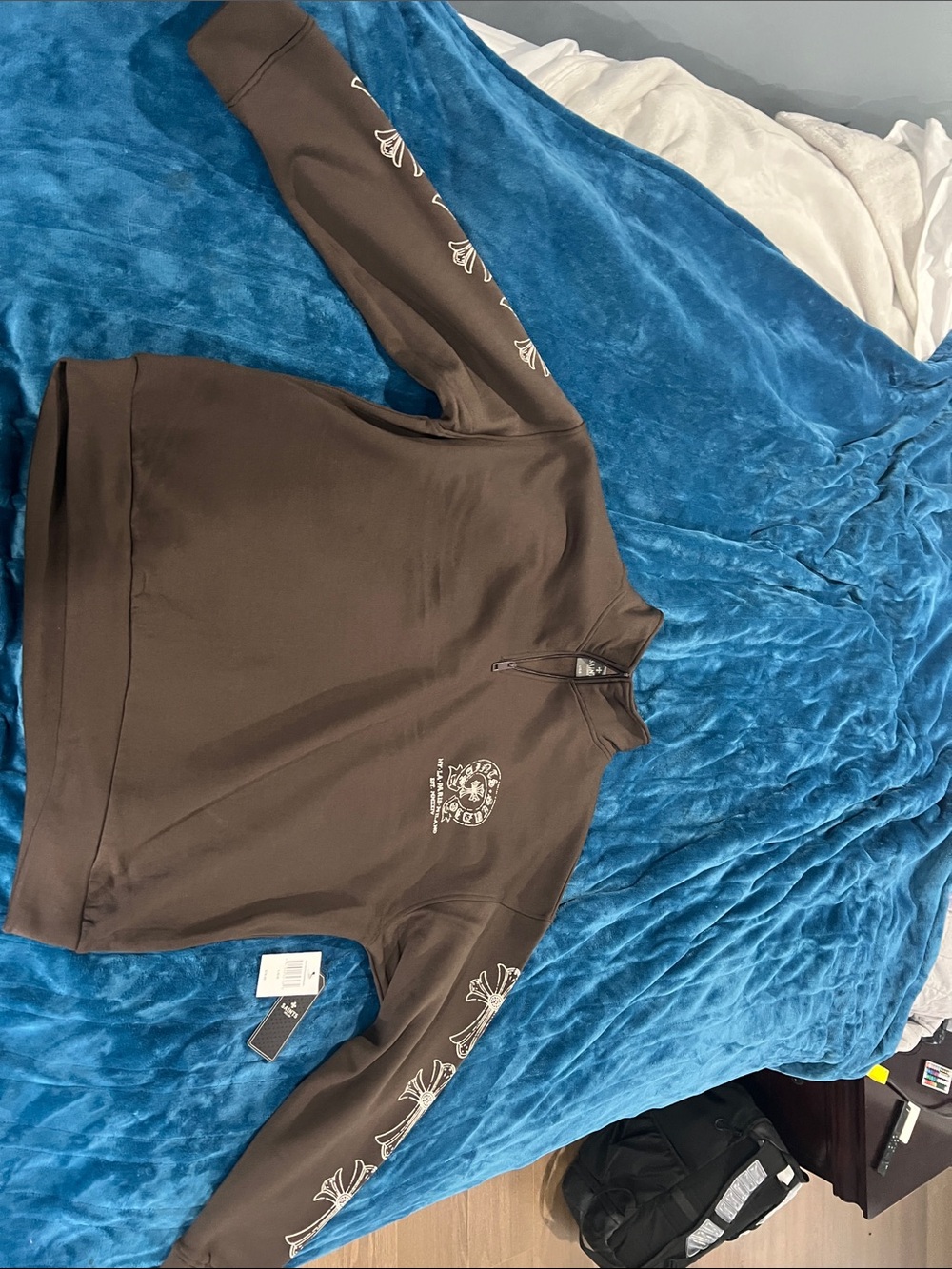 AllSaints Brown Half-Zip Bomber Jacket with Sleeve Graphics